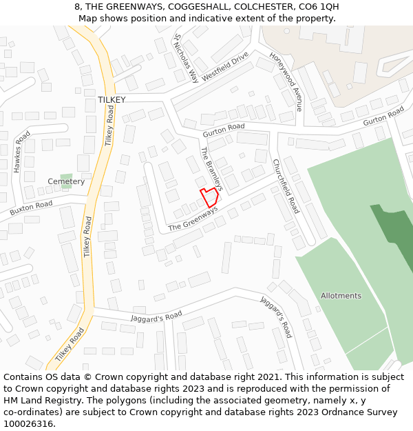 8, THE GREENWAYS, COGGESHALL, COLCHESTER, CO6 1QH: Location map and indicative extent of plot