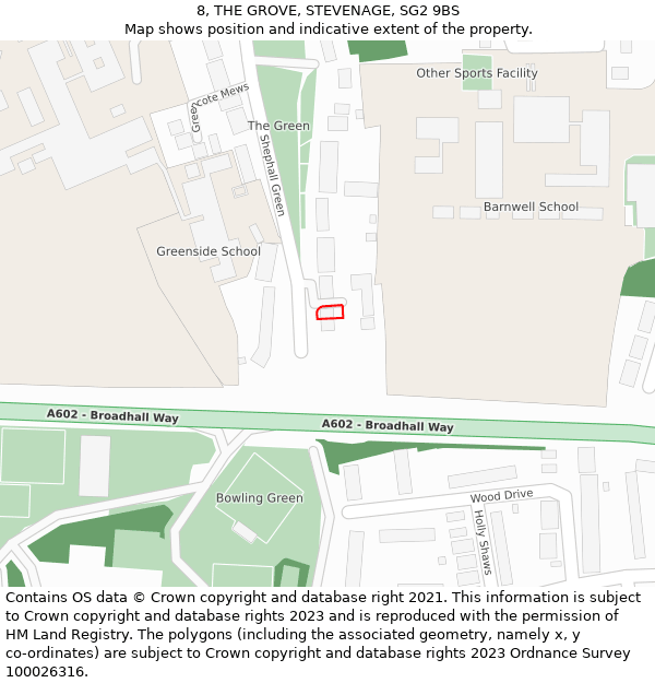 8, THE GROVE, STEVENAGE, SG2 9BS: Location map and indicative extent of plot