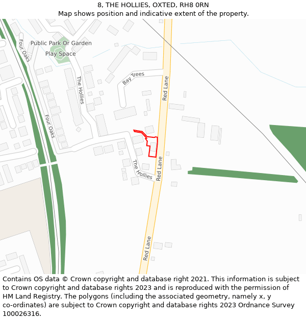 8, THE HOLLIES, OXTED, RH8 0RN: Location map and indicative extent of plot