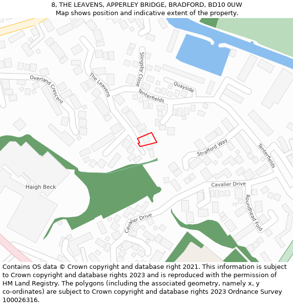 8, THE LEAVENS, APPERLEY BRIDGE, BRADFORD, BD10 0UW: Location map and indicative extent of plot