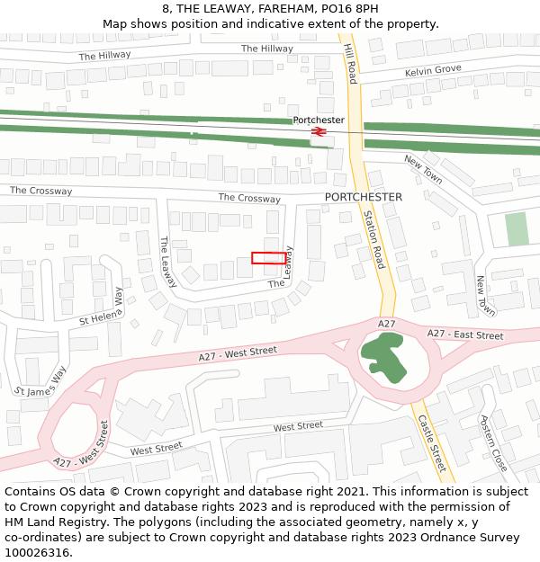 8, THE LEAWAY, FAREHAM, PO16 8PH: Location map and indicative extent of plot