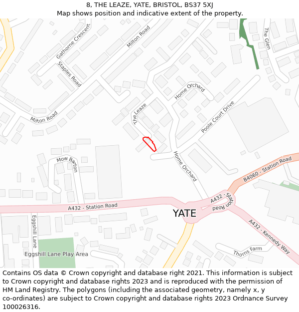 8, THE LEAZE, YATE, BRISTOL, BS37 5XJ: Location map and indicative extent of plot