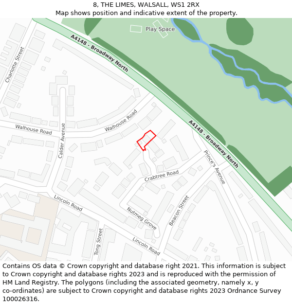8, THE LIMES, WALSALL, WS1 2RX: Location map and indicative extent of plot