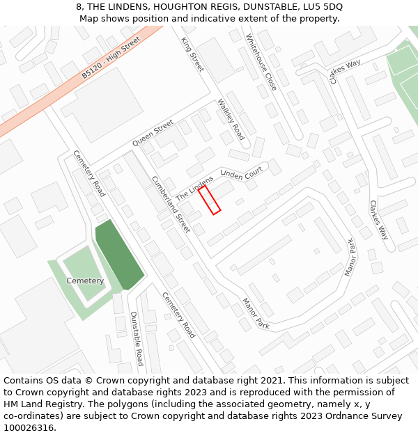 8, THE LINDENS, HOUGHTON REGIS, DUNSTABLE, LU5 5DQ: Location map and indicative extent of plot