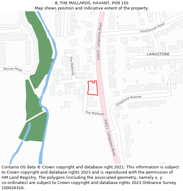 8, THE MALLARDS, HAVANT, PO9 1SS: Location map and indicative extent of plot