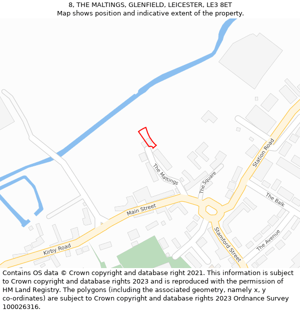8, THE MALTINGS, GLENFIELD, LEICESTER, LE3 8ET: Location map and indicative extent of plot