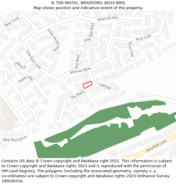 8, THE MISTAL, BRADFORD, BD10 8WQ: Location map and indicative extent of plot