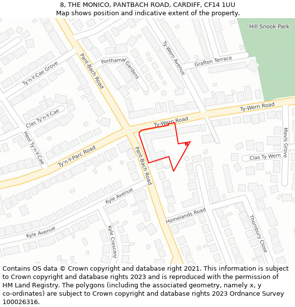 8, THE MONICO, PANTBACH ROAD, CARDIFF, CF14 1UU: Location map and indicative extent of plot