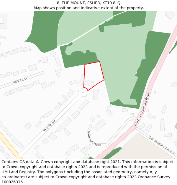 8, THE MOUNT, ESHER, KT10 8LQ: Location map and indicative extent of plot