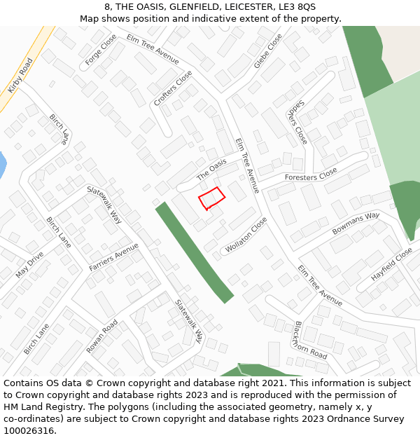 8, THE OASIS, GLENFIELD, LEICESTER, LE3 8QS: Location map and indicative extent of plot