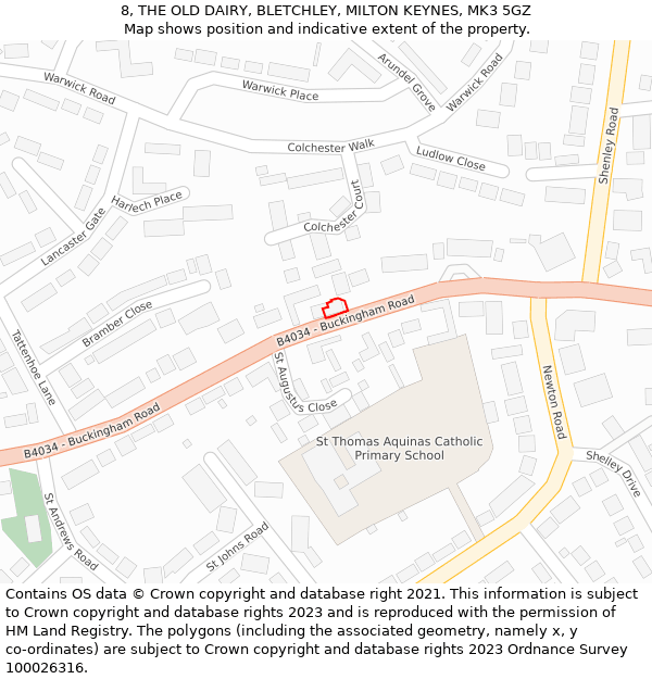 8, THE OLD DAIRY, BLETCHLEY, MILTON KEYNES, MK3 5GZ: Location map and indicative extent of plot