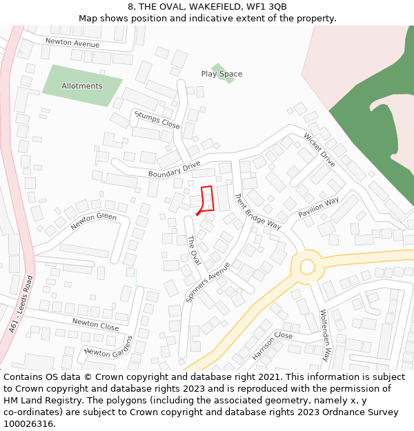 8, THE OVAL, WAKEFIELD, WF1 3QB: Location map and indicative extent of plot