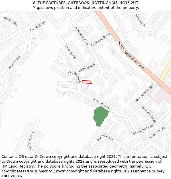 8, THE PASTURES, GILTBROOK, NOTTINGHAM, NG16 2UT: Location map and indicative extent of plot