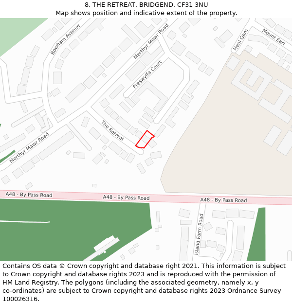 8, THE RETREAT, BRIDGEND, CF31 3NU: Location map and indicative extent of plot