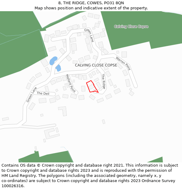 8, THE RIDGE, COWES, PO31 8QN: Location map and indicative extent of plot