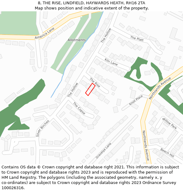 8, THE RISE, LINDFIELD, HAYWARDS HEATH, RH16 2TA: Location map and indicative extent of plot