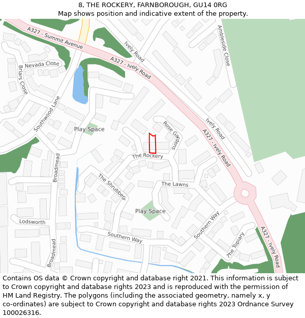 8, THE ROCKERY, FARNBOROUGH, GU14 0RG: Location map and indicative extent of plot
