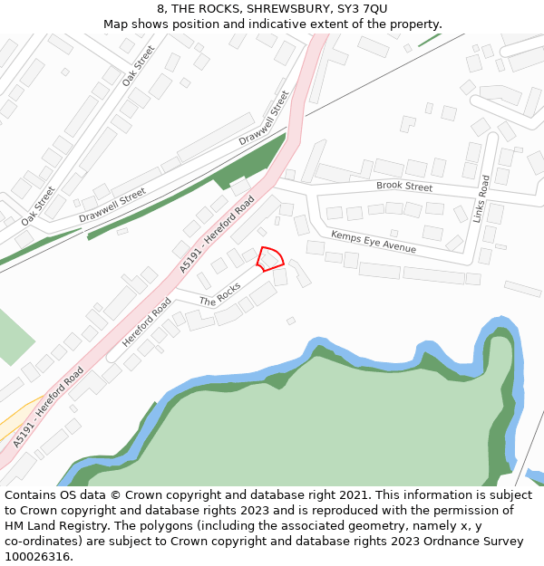 8, THE ROCKS, SHREWSBURY, SY3 7QU: Location map and indicative extent of plot