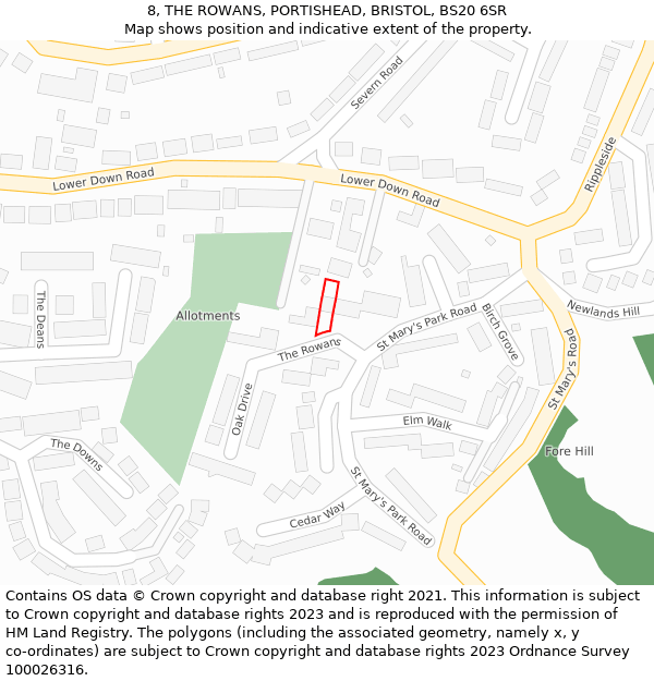 8, THE ROWANS, PORTISHEAD, BRISTOL, BS20 6SR: Location map and indicative extent of plot