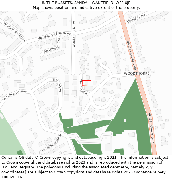 8, THE RUSSETS, SANDAL, WAKEFIELD, WF2 6JF: Location map and indicative extent of plot