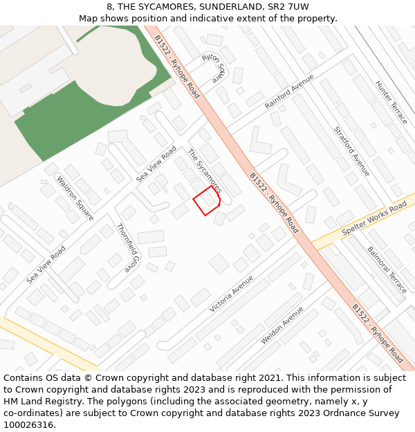 8, THE SYCAMORES, SUNDERLAND, SR2 7UW: Location map and indicative extent of plot