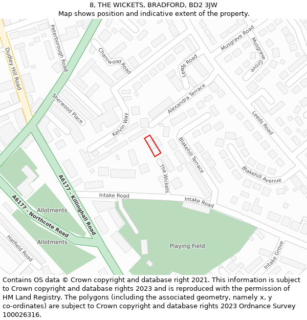 8, THE WICKETS, BRADFORD, BD2 3JW: Location map and indicative extent of plot