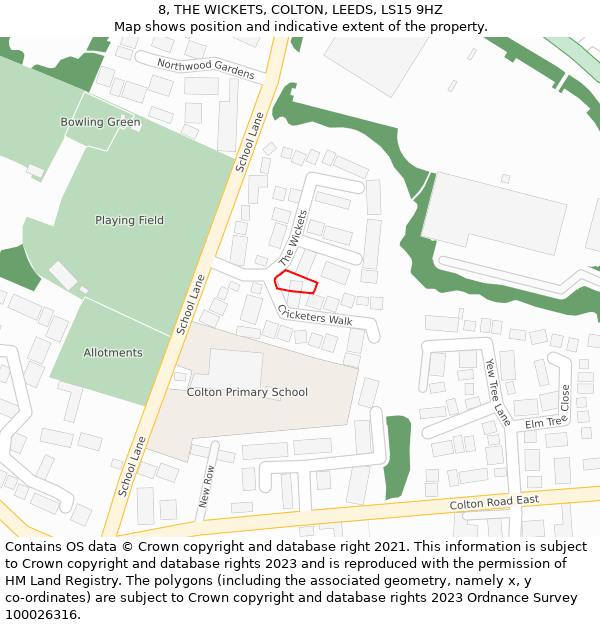 8, THE WICKETS, COLTON, LEEDS, LS15 9HZ: Location map and indicative extent of plot