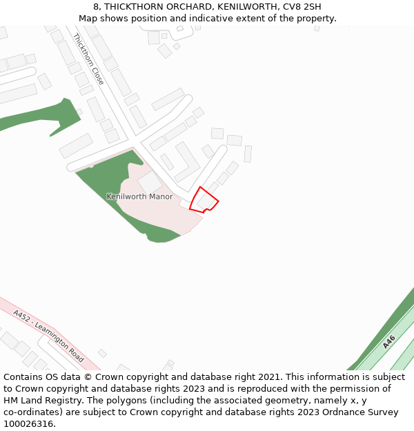 8, THICKTHORN ORCHARD, KENILWORTH, CV8 2SH: Location map and indicative extent of plot