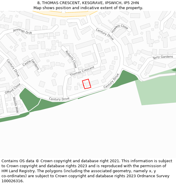 8, THOMAS CRESCENT, KESGRAVE, IPSWICH, IP5 2HN: Location map and indicative extent of plot