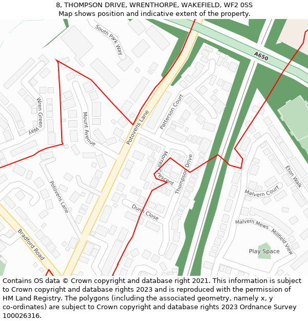 8, THOMPSON DRIVE, WRENTHORPE, WAKEFIELD, WF2 0SS: Location map and indicative extent of plot