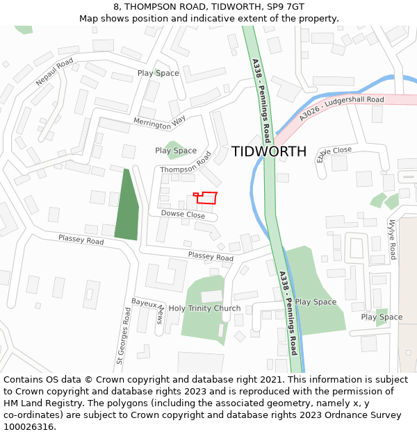8, THOMPSON ROAD, TIDWORTH, SP9 7GT: Location map and indicative extent of plot