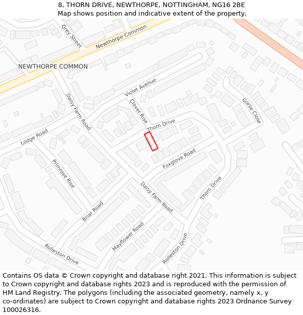 8, THORN DRIVE, NEWTHORPE, NOTTINGHAM, NG16 2BE: Location map and indicative extent of plot