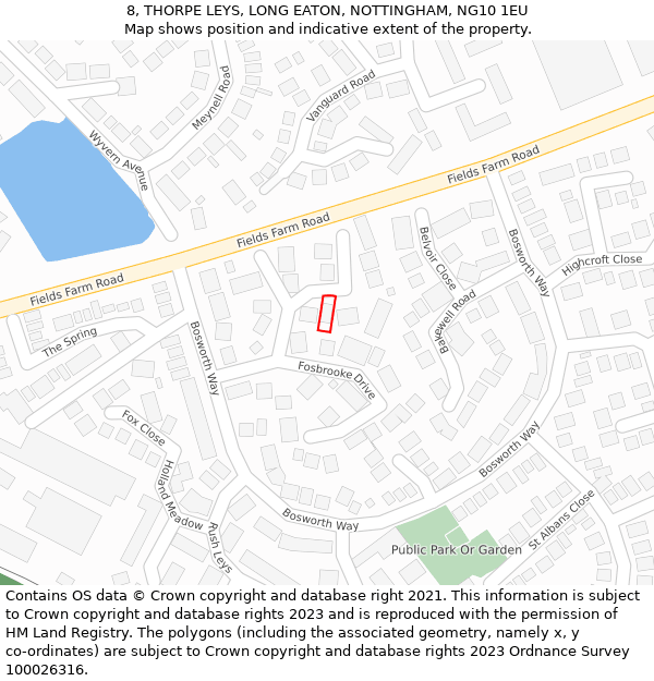 8, THORPE LEYS, LONG EATON, NOTTINGHAM, NG10 1EU: Location map and indicative extent of plot