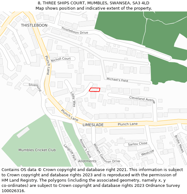 8, THREE SHIPS COURT, MUMBLES, SWANSEA, SA3 4LD: Location map and indicative extent of plot