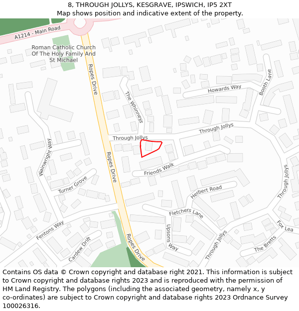 8, THROUGH JOLLYS, KESGRAVE, IPSWICH, IP5 2XT: Location map and indicative extent of plot