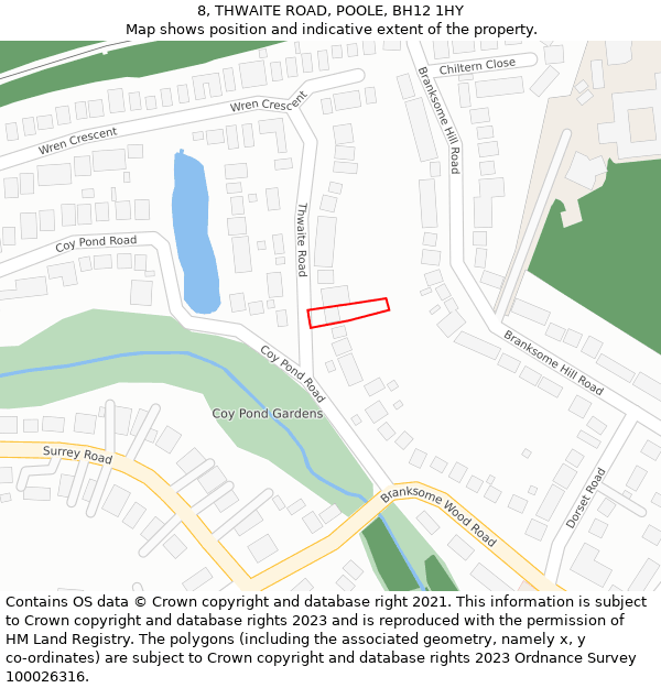 8, THWAITE ROAD, POOLE, BH12 1HY: Location map and indicative extent of plot