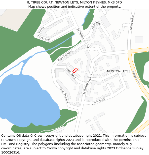 8, TIREE COURT, NEWTON LEYS, MILTON KEYNES, MK3 5FD: Location map and indicative extent of plot