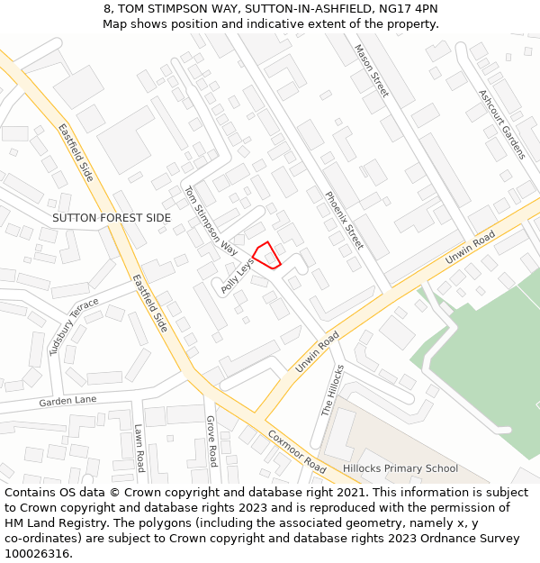 8, TOM STIMPSON WAY, SUTTON-IN-ASHFIELD, NG17 4PN: Location map and indicative extent of plot