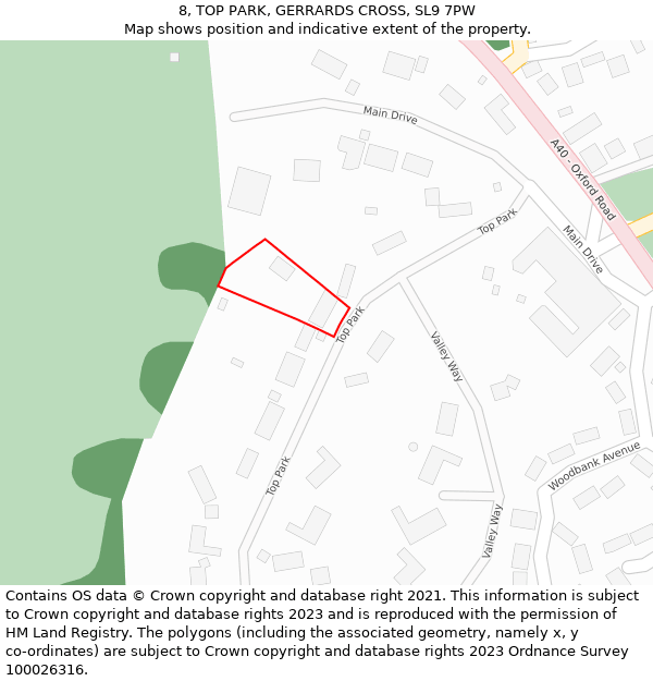 8, TOP PARK, GERRARDS CROSS, SL9 7PW: Location map and indicative extent of plot