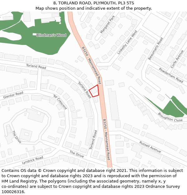8, TORLAND ROAD, PLYMOUTH, PL3 5TS: Location map and indicative extent of plot