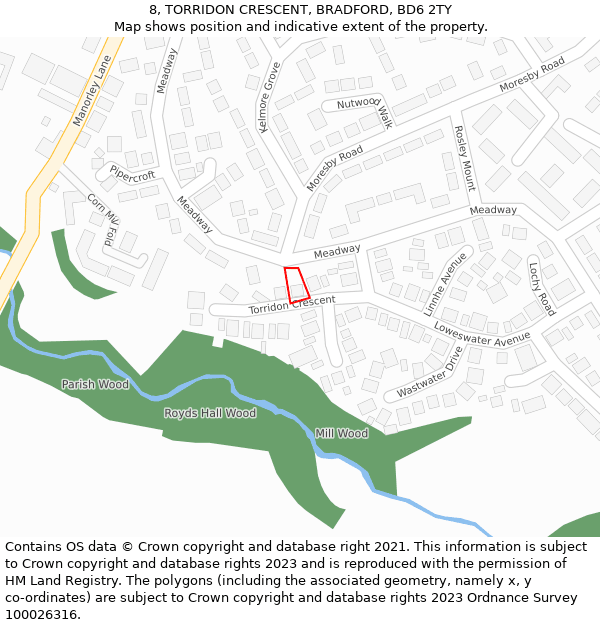 8, TORRIDON CRESCENT, BRADFORD, BD6 2TY: Location map and indicative extent of plot