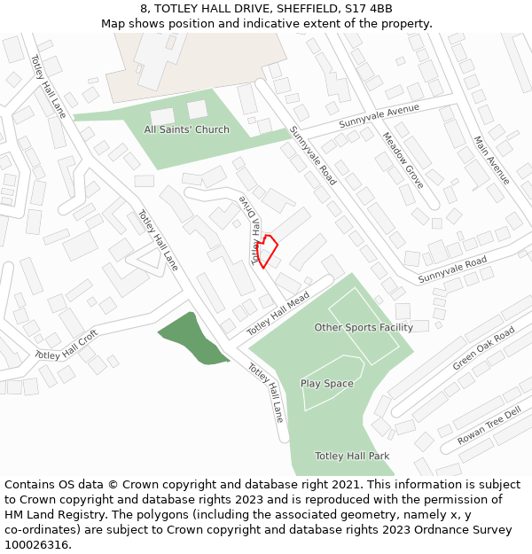 8, TOTLEY HALL DRIVE, SHEFFIELD, S17 4BB: Location map and indicative extent of plot
