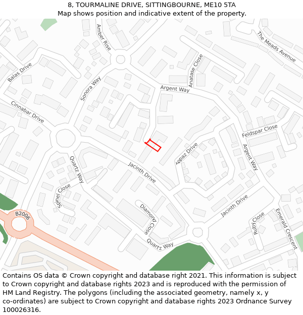 8, TOURMALINE DRIVE, SITTINGBOURNE, ME10 5TA: Location map and indicative extent of plot