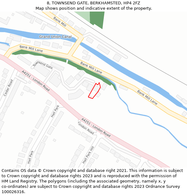 8, TOWNSEND GATE, BERKHAMSTED, HP4 2FZ: Location map and indicative extent of plot