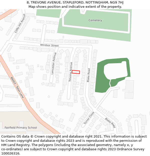 8, TREVONE AVENUE, STAPLEFORD, NOTTINGHAM, NG9 7HJ: Location map and indicative extent of plot