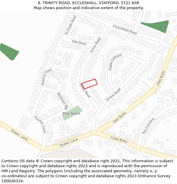 8, TRINITY ROAD, ECCLESHALL, STAFFORD, ST21 6AR: Location map and indicative extent of plot