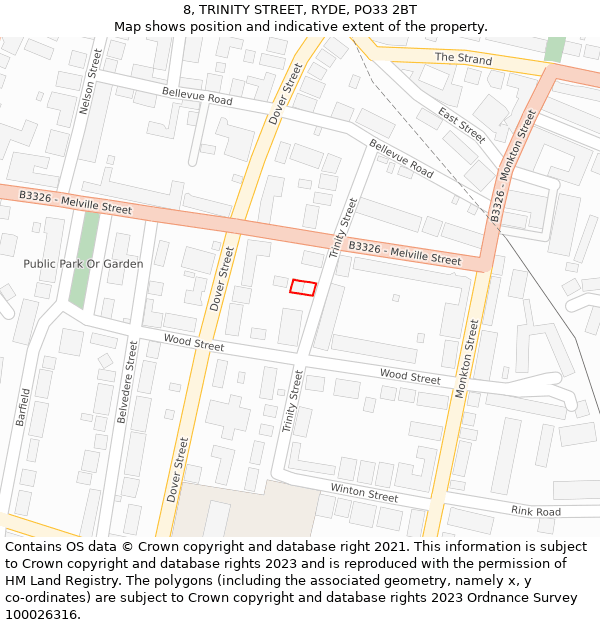 8, TRINITY STREET, RYDE, PO33 2BT: Location map and indicative extent of plot