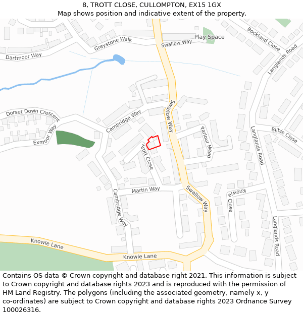 8, TROTT CLOSE, CULLOMPTON, EX15 1GX: Location map and indicative extent of plot