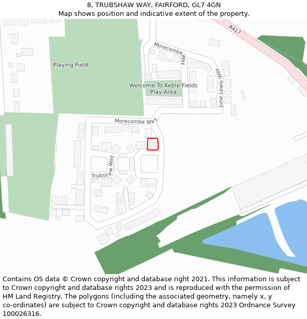 8, TRUBSHAW WAY, FAIRFORD, GL7 4GN: Location map and indicative extent of plot