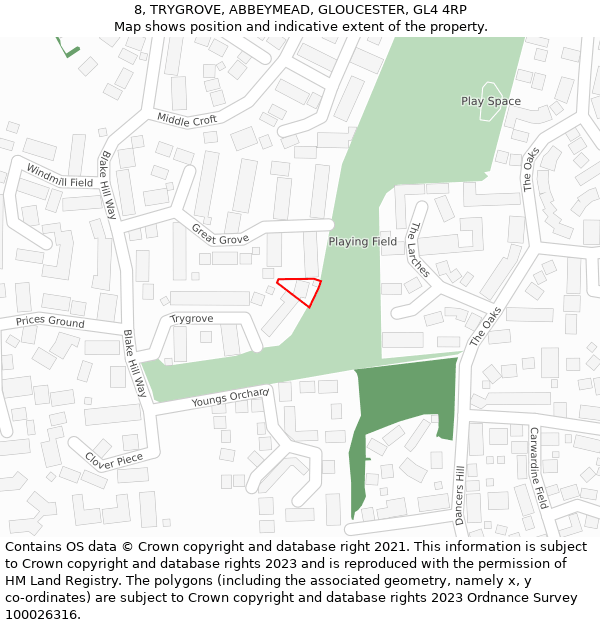 8, TRYGROVE, ABBEYMEAD, GLOUCESTER, GL4 4RP: Location map and indicative extent of plot